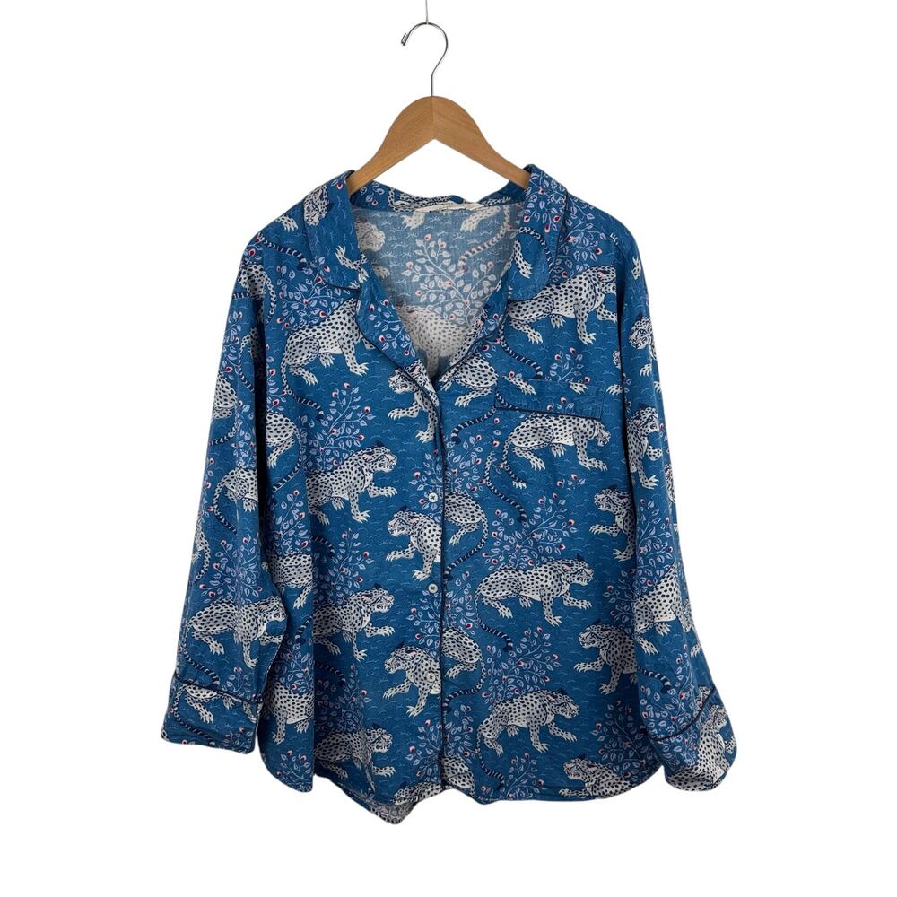 Printfresh Long Sleeve PJ Top in Blue Snow Leopard